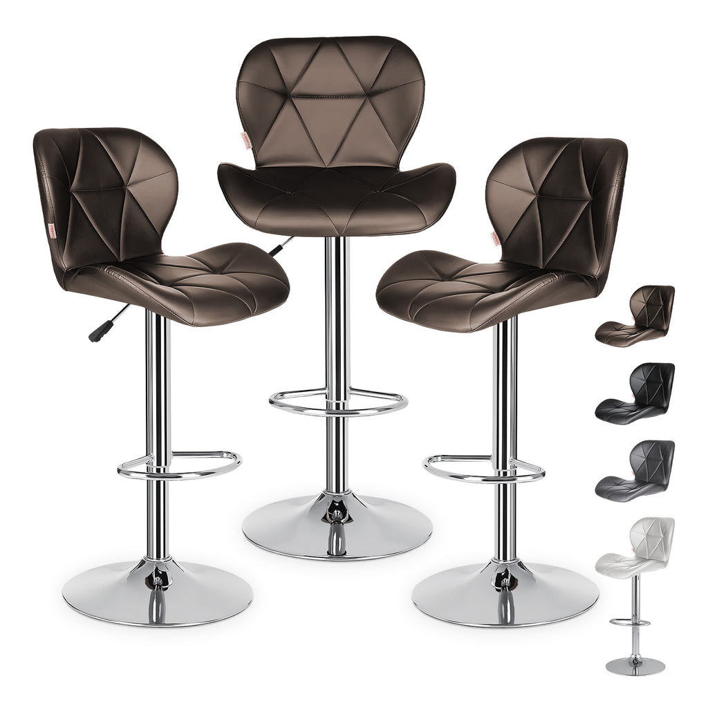 Set 3 Bancos Altos Barra Cocina Silla Cuero Base Cromada