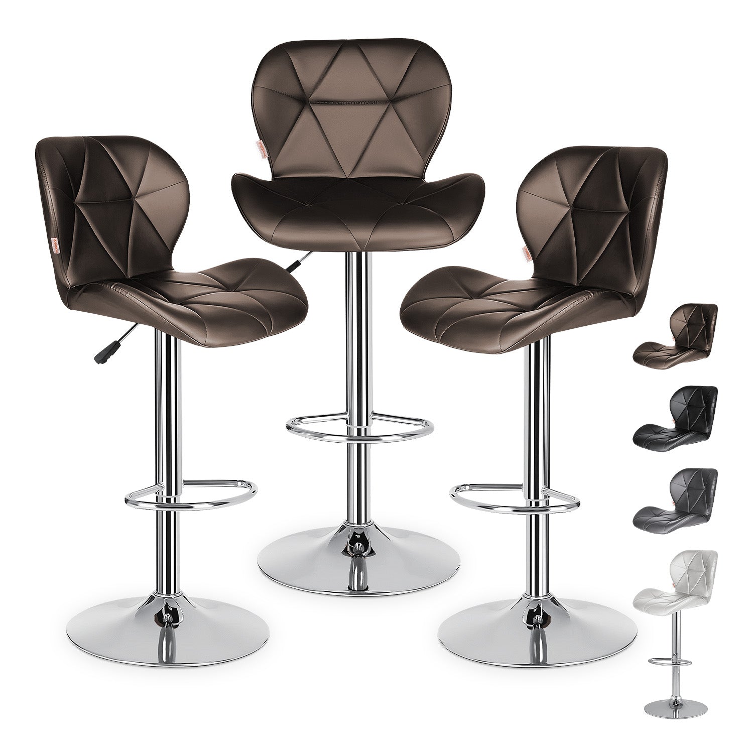 Set 3 Bancos Altos Barra Cocina Silla Cuero Base Cromada