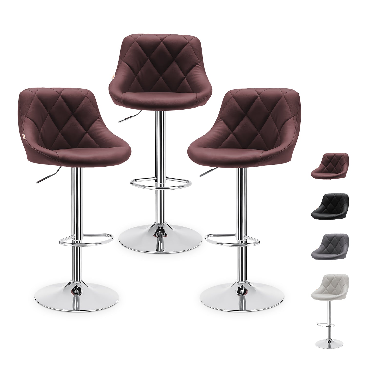 Set de 3 Bancos con Respaldo Acero Redondo Ajustables de Altura