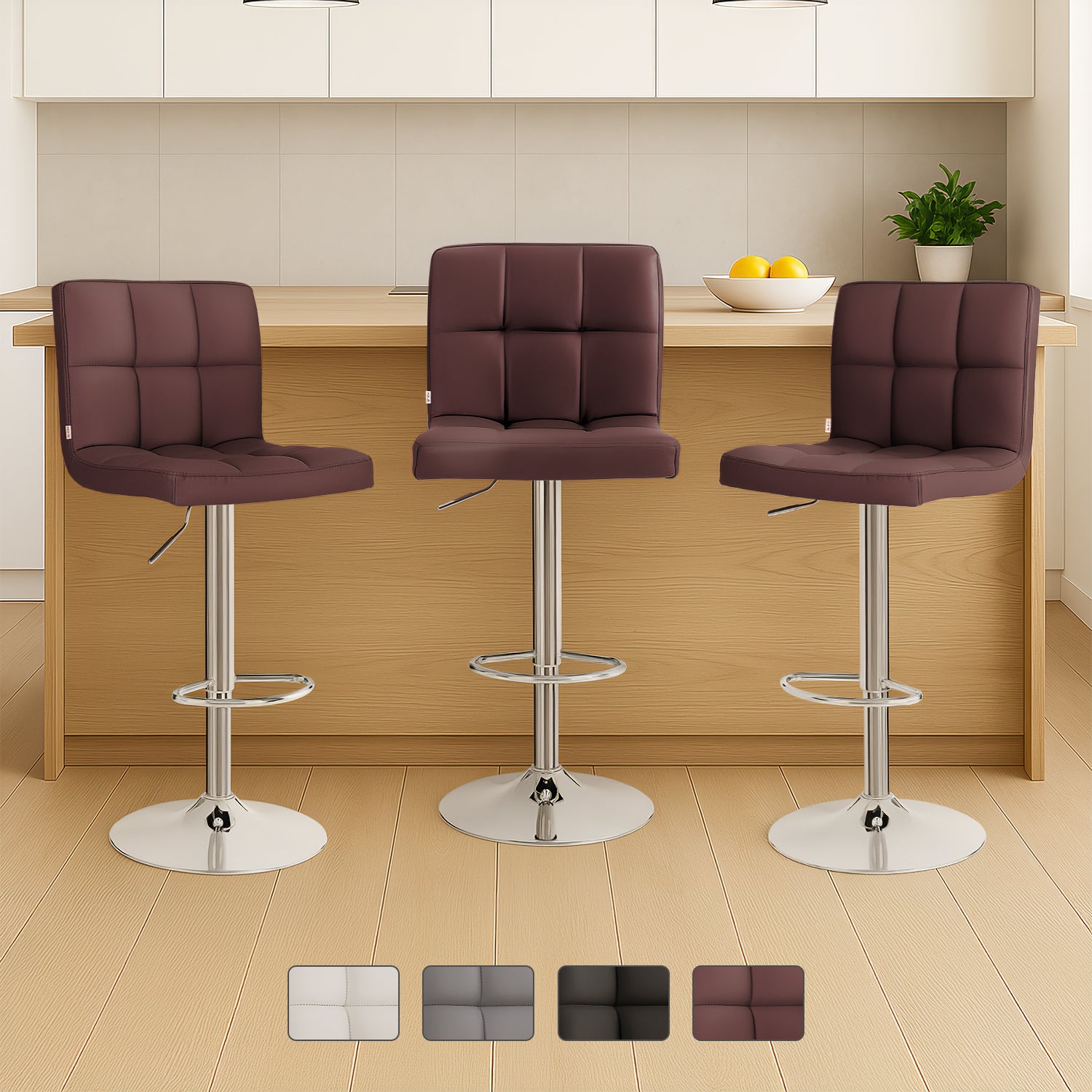 Set 3 Bancos Altos Cocina Barra Silla Desayunador  Estructura Cromado