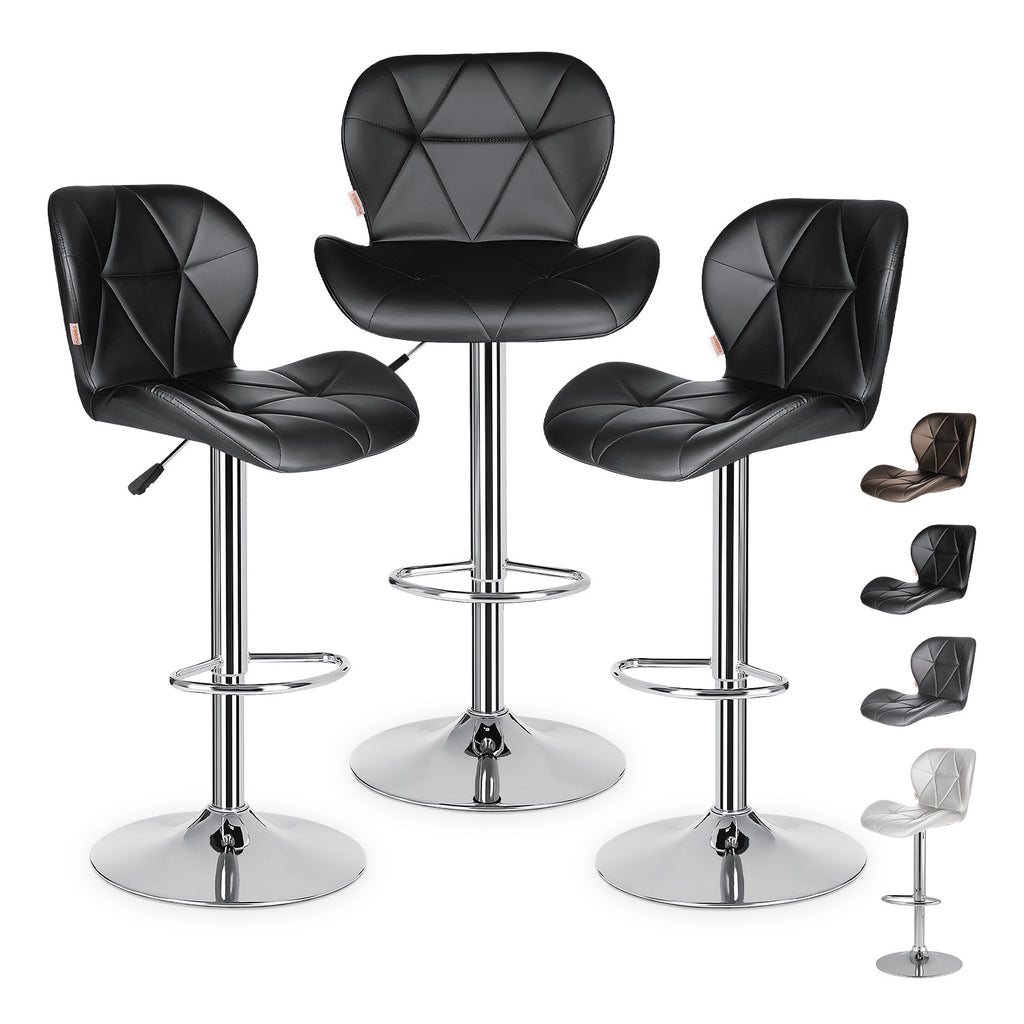 Set 3 Bancos Altos Barra Cocina Silla Cuero Base Cromada