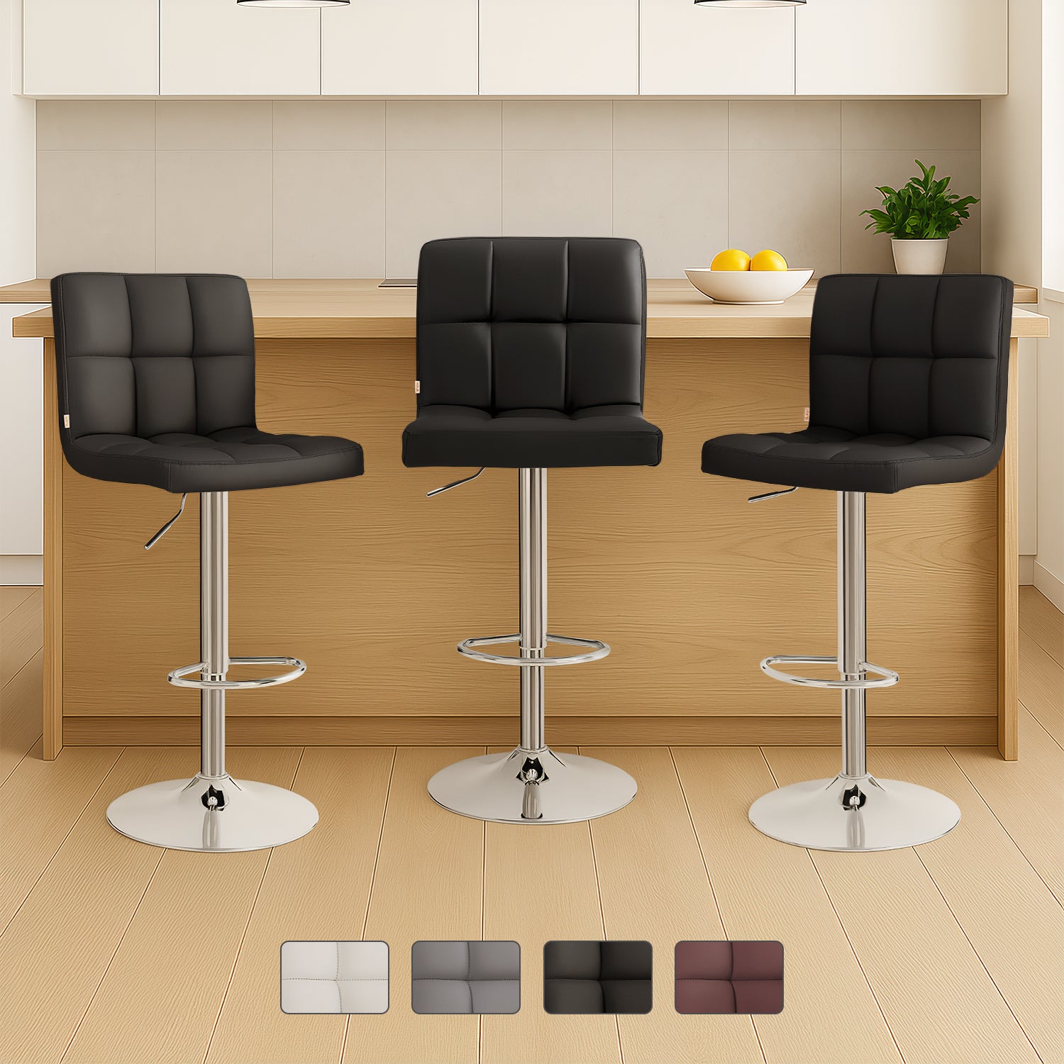 Set 3 Bancos Altos Cocina Barra Silla Desayunador  Estructura Cromado