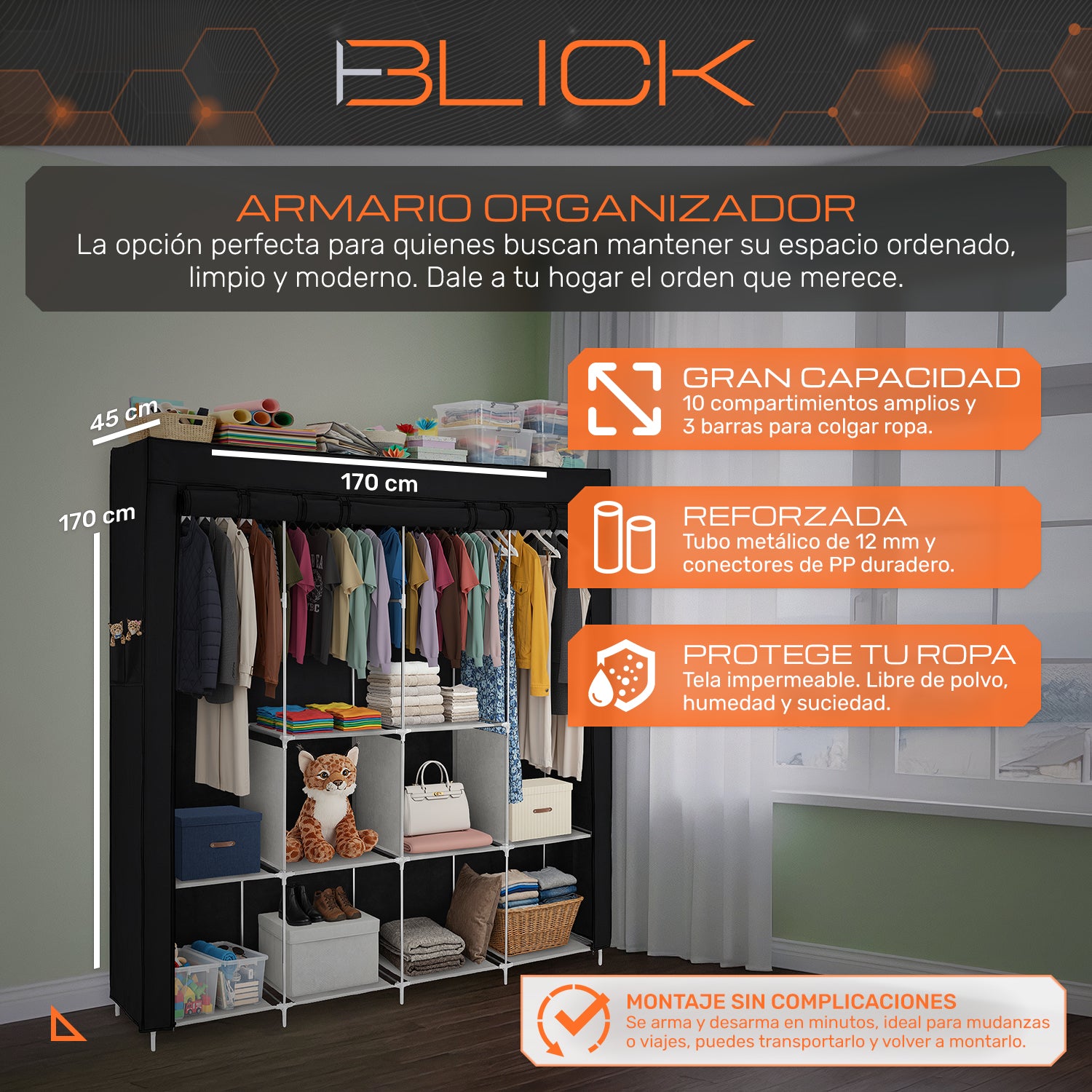 Armario Armable Ropero Closet Organizador 170x45x170cm Blick