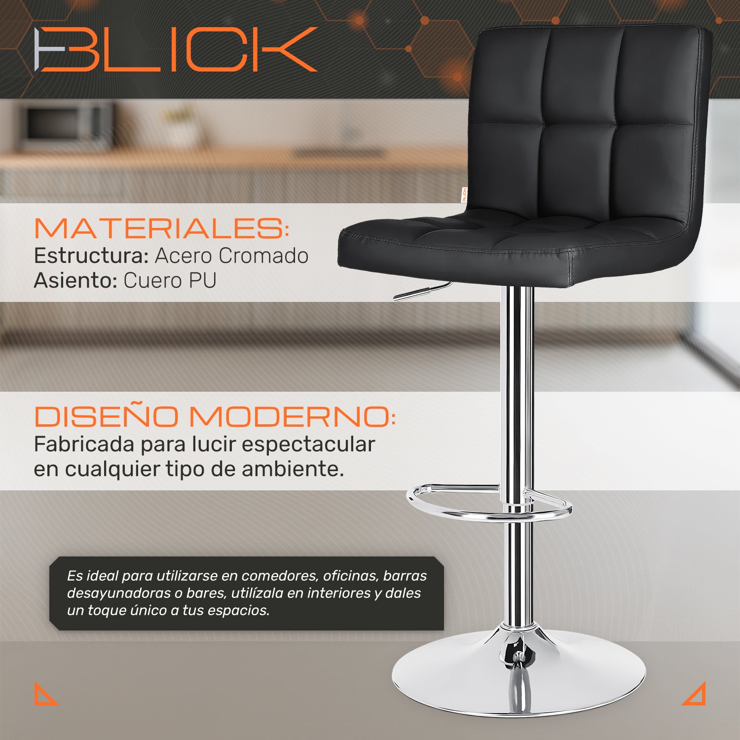 Set 3 Bancos Altos Cocina Barra Silla Desayunador  Estructura Cromado