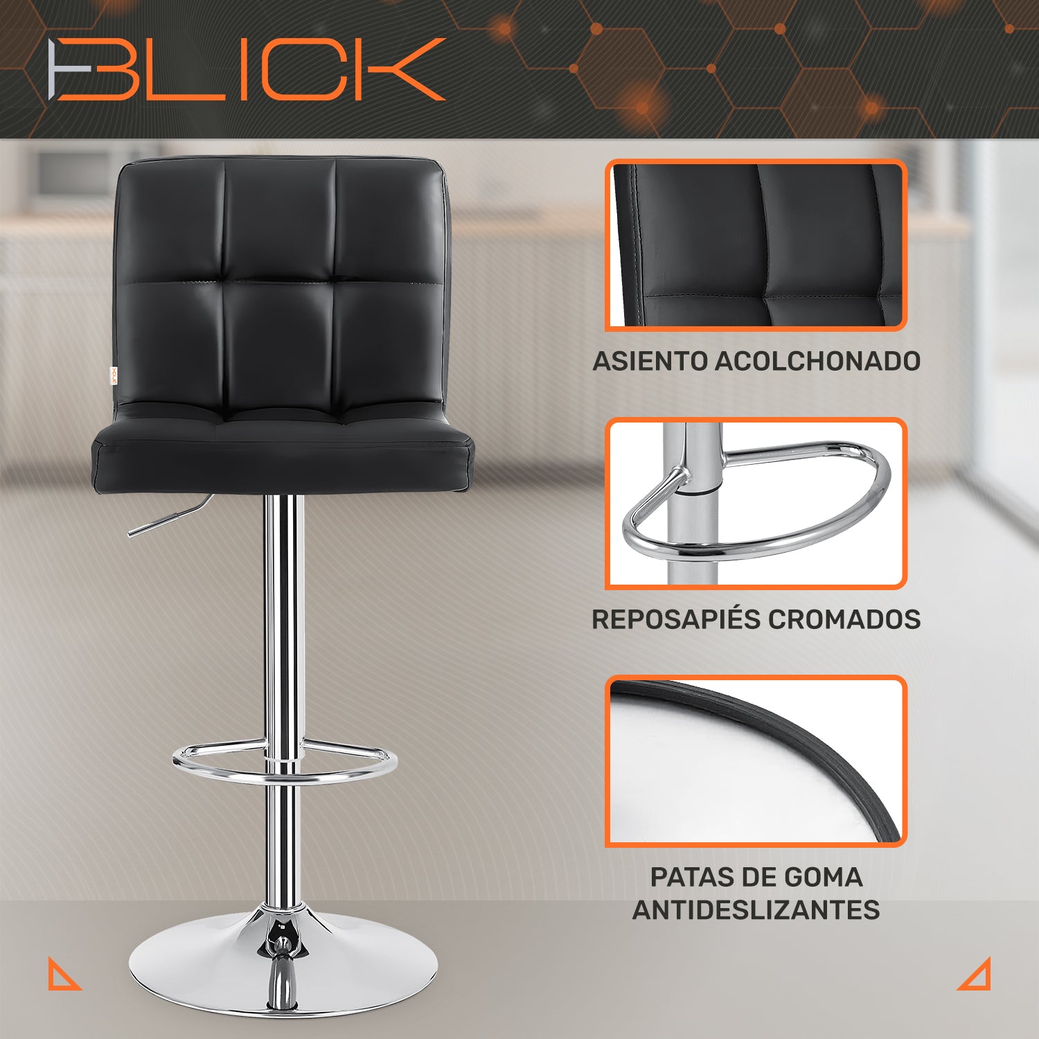 Set 3 Bancos Altos Cocina Barra Silla Desayunador  Estructura Cromado