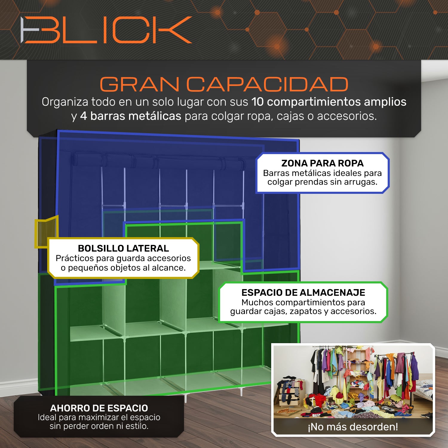 Armario Armable Ropero Closet Organizador 170x45x170cm Blick