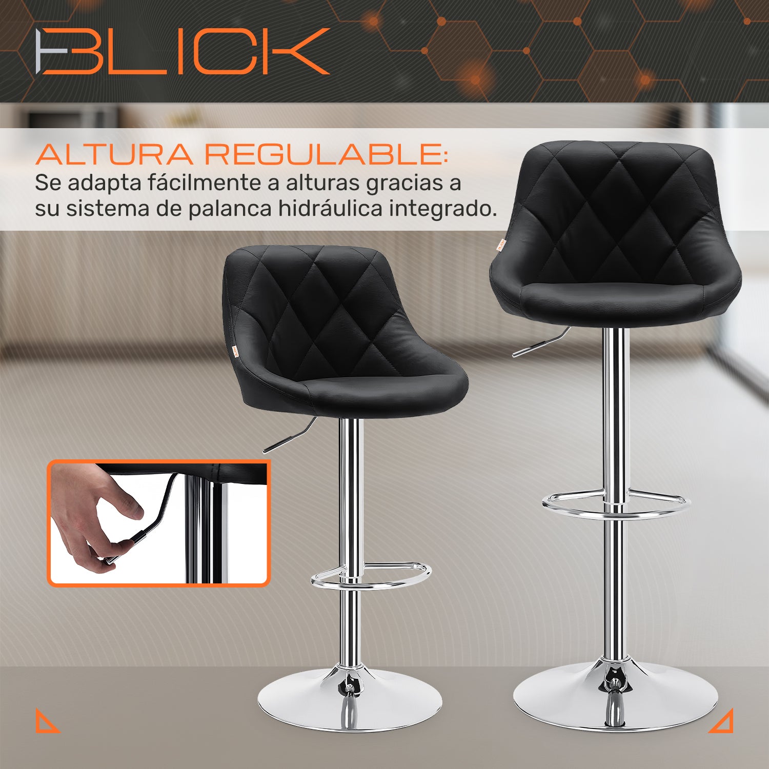 Set de 3 Bancos con Respaldo Acero Redondo Ajustables de Altura