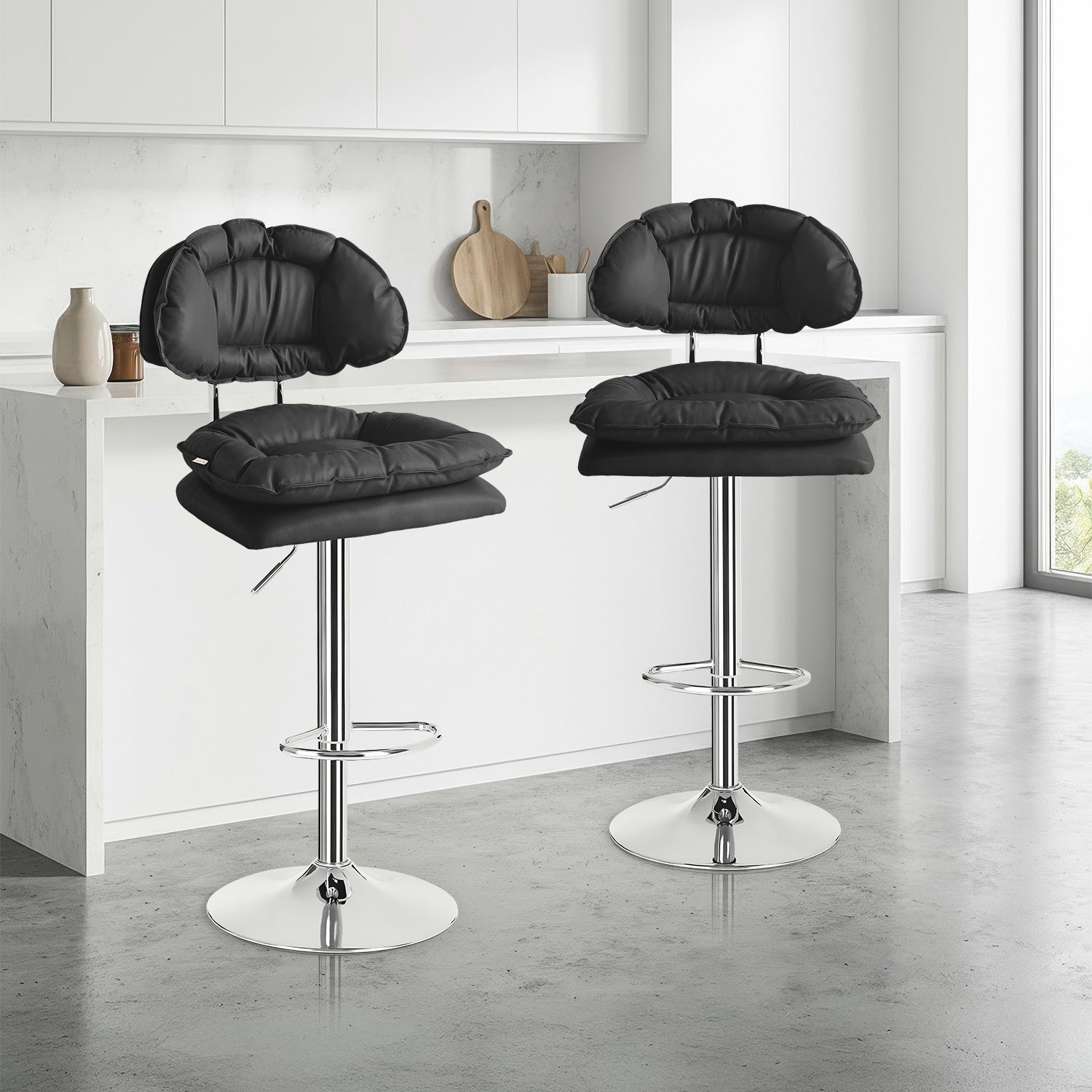 Set De 2 Bancos Acolchonados Con Respaldo Para Barra Cocina Altura Regulable Giratorio 360°