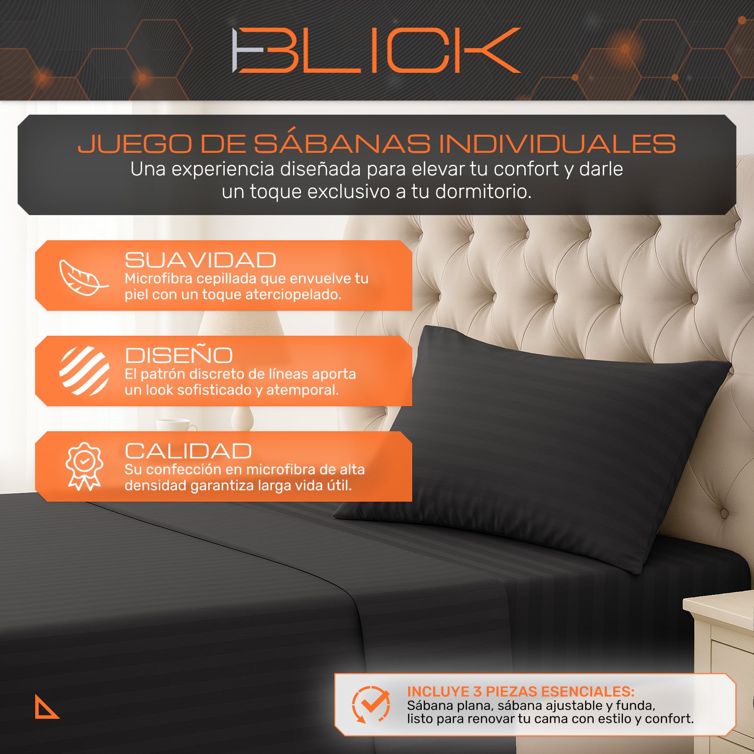 Juego De Sábanas Individual 3200 Hilos Suave Blick