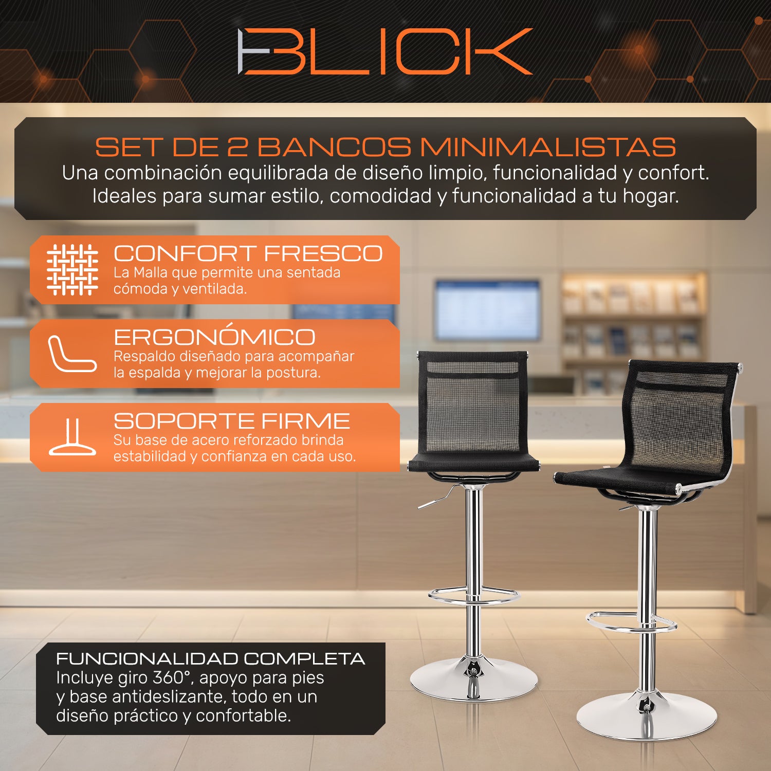 Set De 2 Bancos Altos Maya Barra Oficina