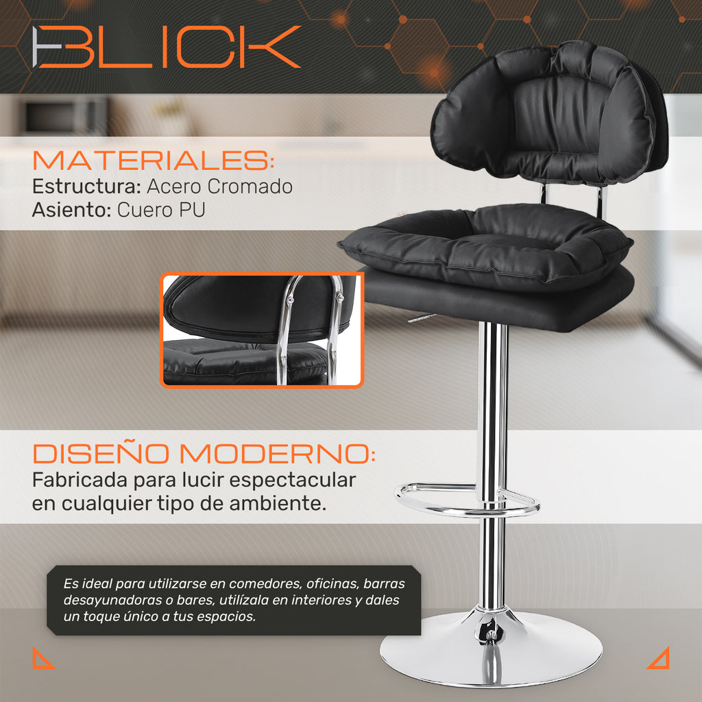 Set De 2 Bancos Acolchonados Con Respaldo Para Barra Cocina Altura Regulable Giratorio 360°