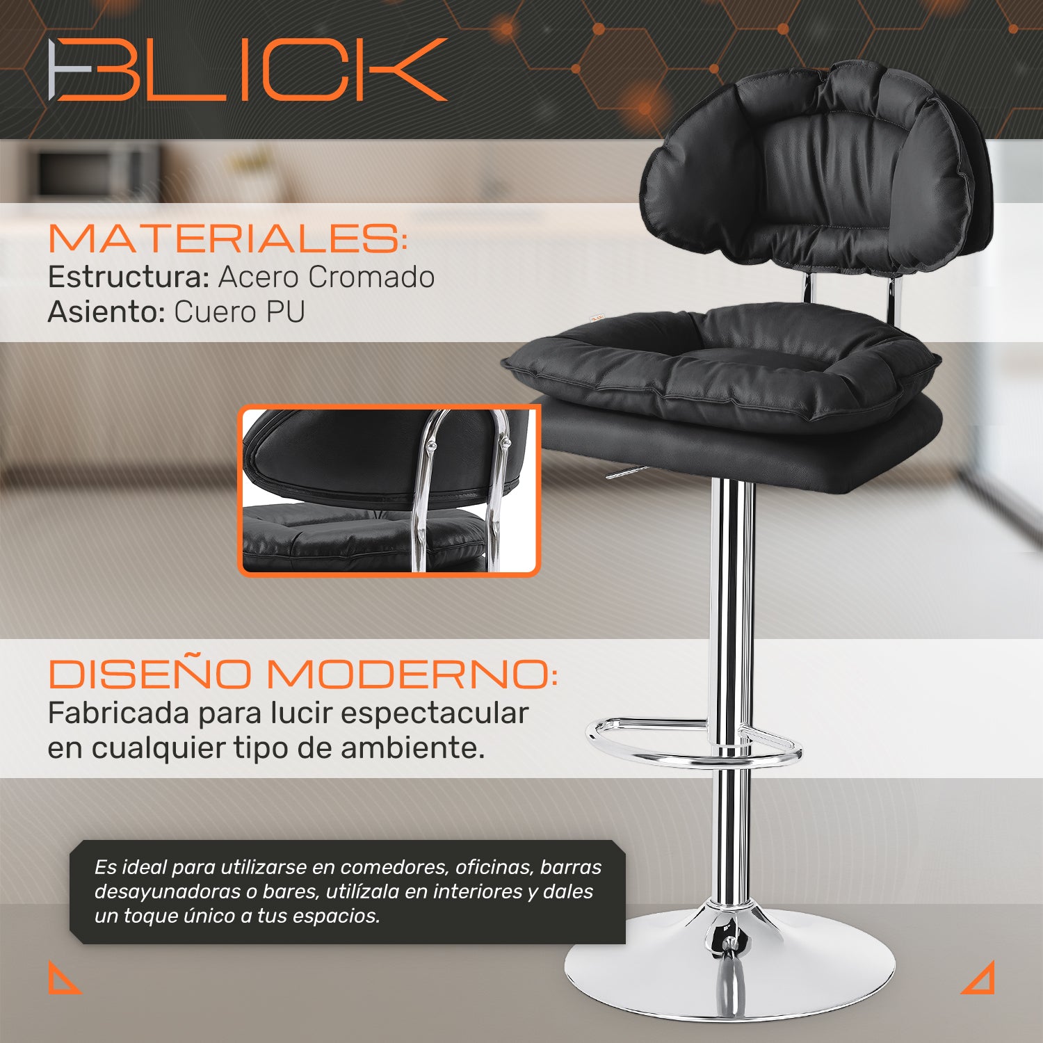 Set De 2 Bancos Acolchonados Con Respaldo Para Barra Cocina Altura Regulable Giratorio 360°