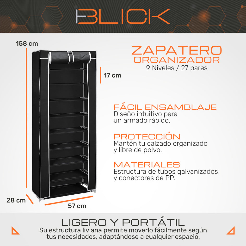Zapatera Organizador 9 Niveles Capacidad 27 Pares Closet  Blick