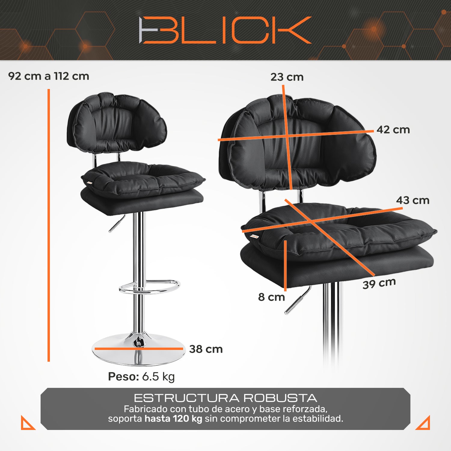 Set De 2 Bancos Acolchonados Con Respaldo Para Barra Cocina Altura Regulable Giratorio 360°