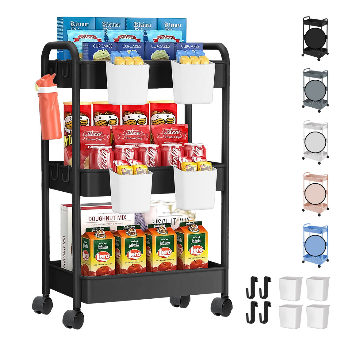 Carrito Organizador Multiusos 3 Niveles Auxiliar Ruedas 360