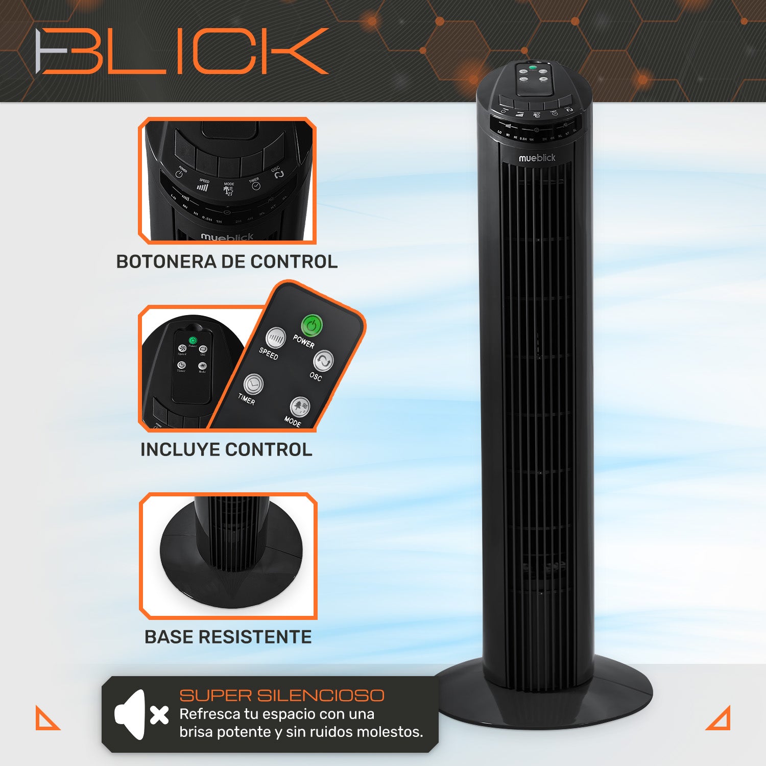 Ventilador De Torre 29 45w 3 Modos  Oscilante 80° Timer Control Remoto