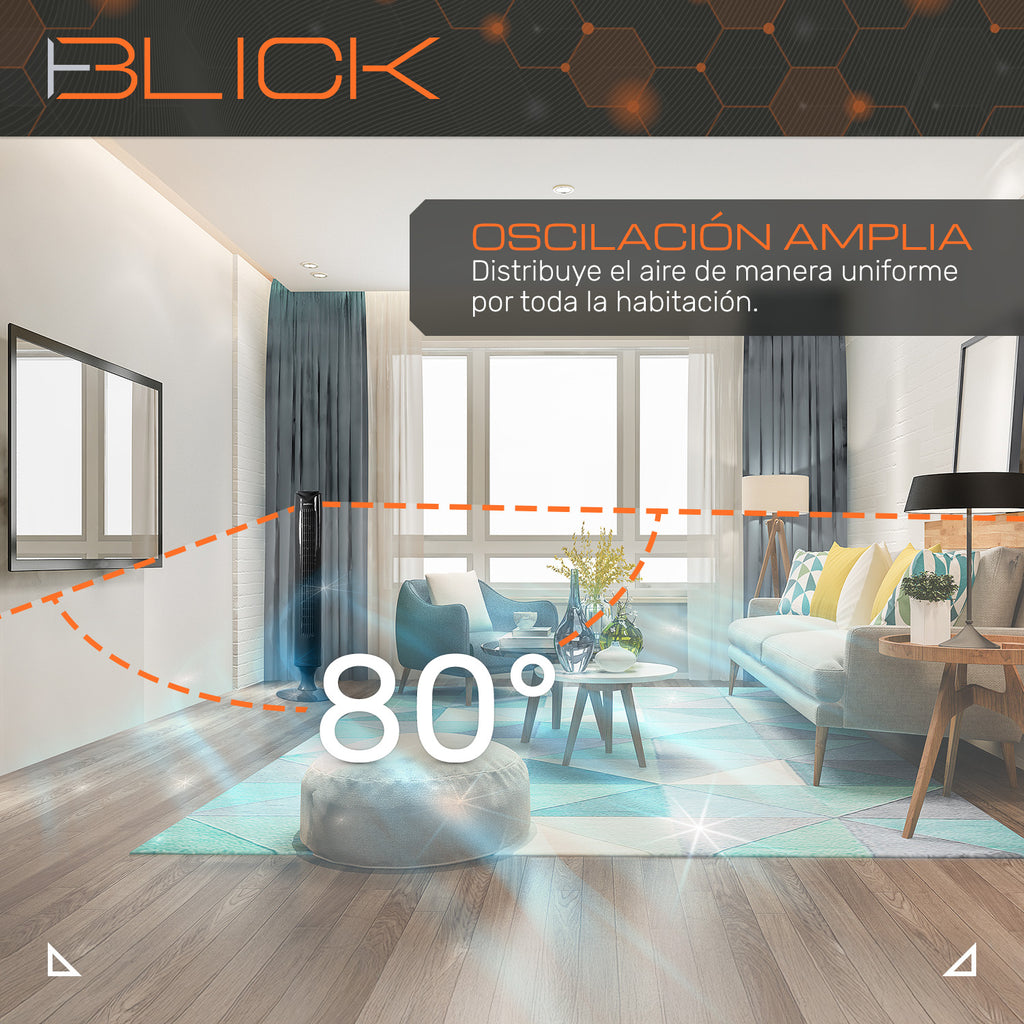 Ventilador Torre Oscilante Blick 36 Pulgadas 3 Velocidades Silencioso Control Remoto