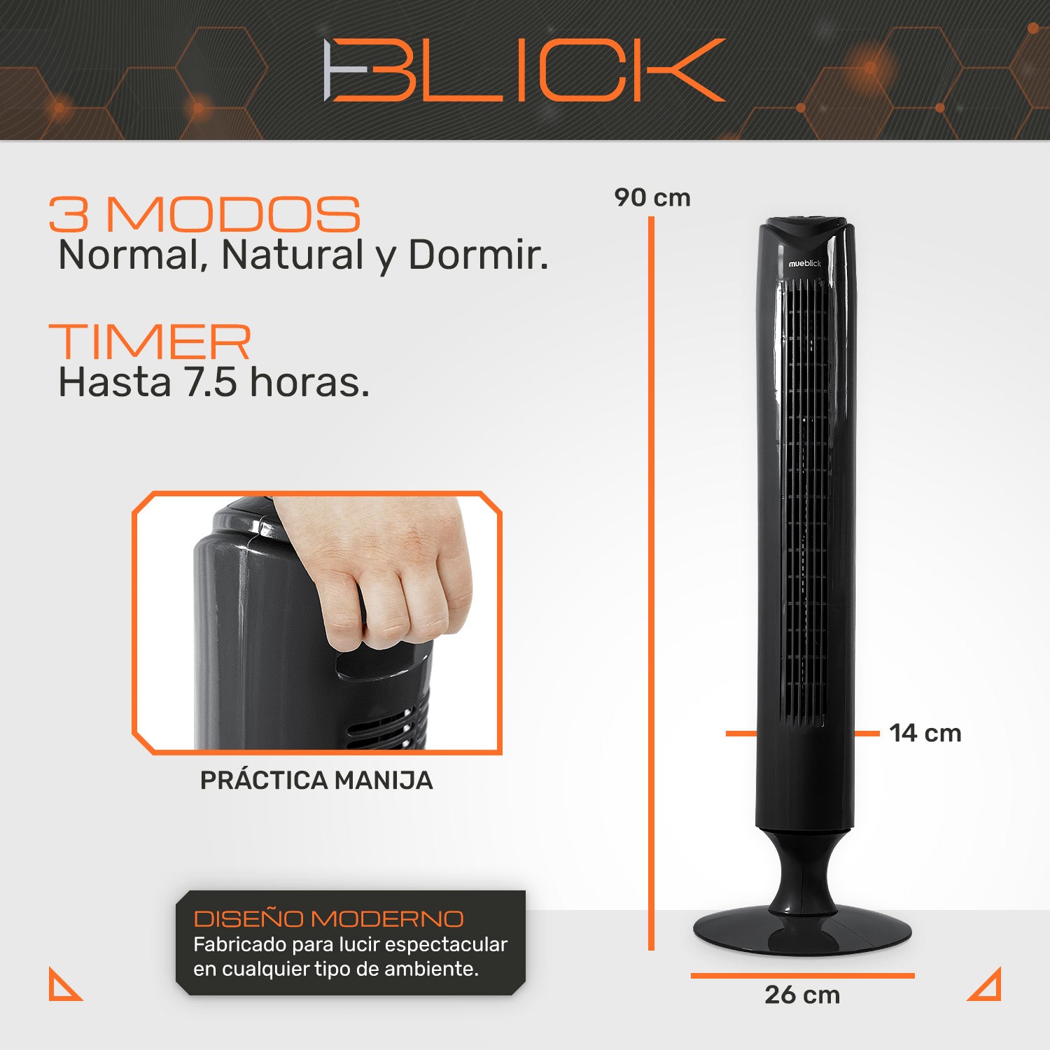 Ventilador Torre Oscilante Blick 36 Pulgadas 3 Velocidades Silencioso Control Remoto