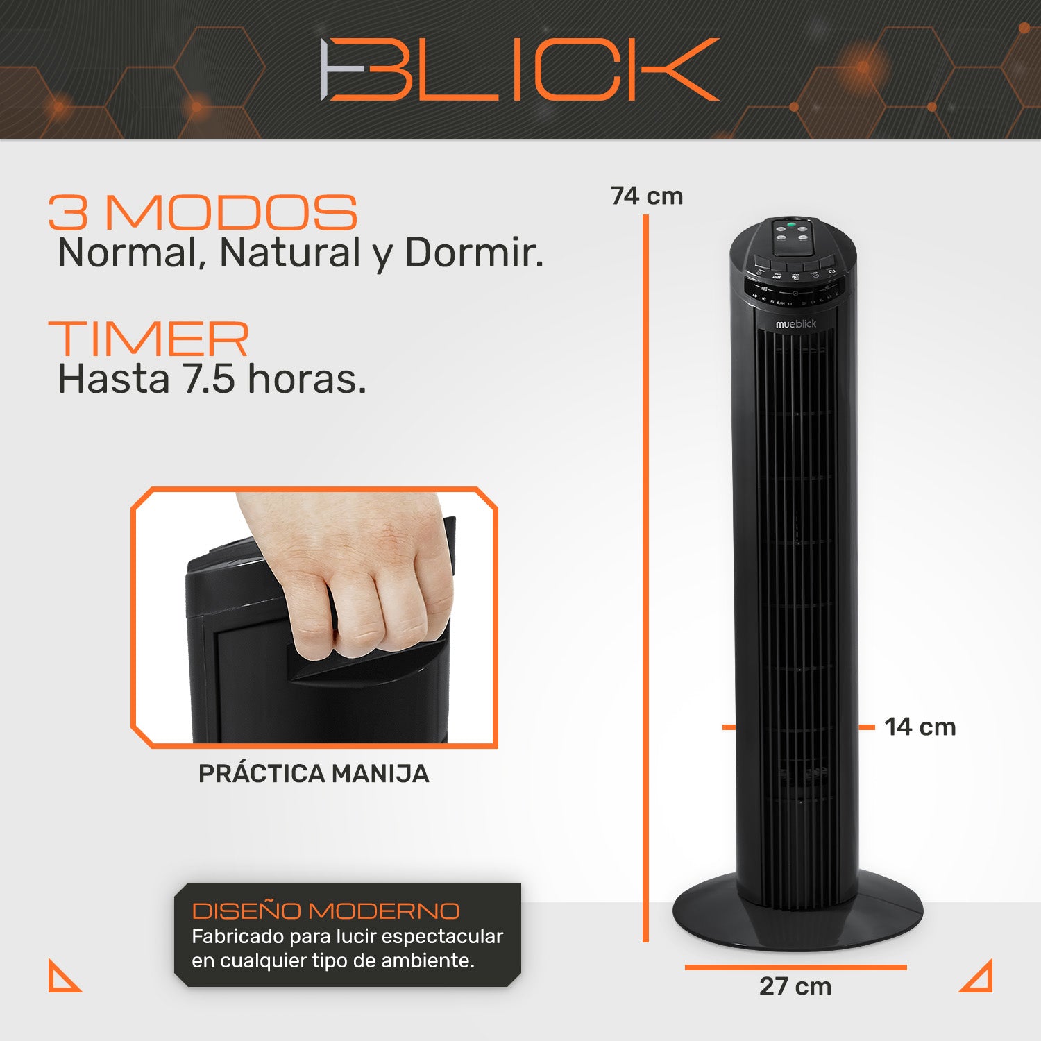 Ventilador De Torre 29 45w 3 Modos  Oscilante 80° Timer Control Remoto