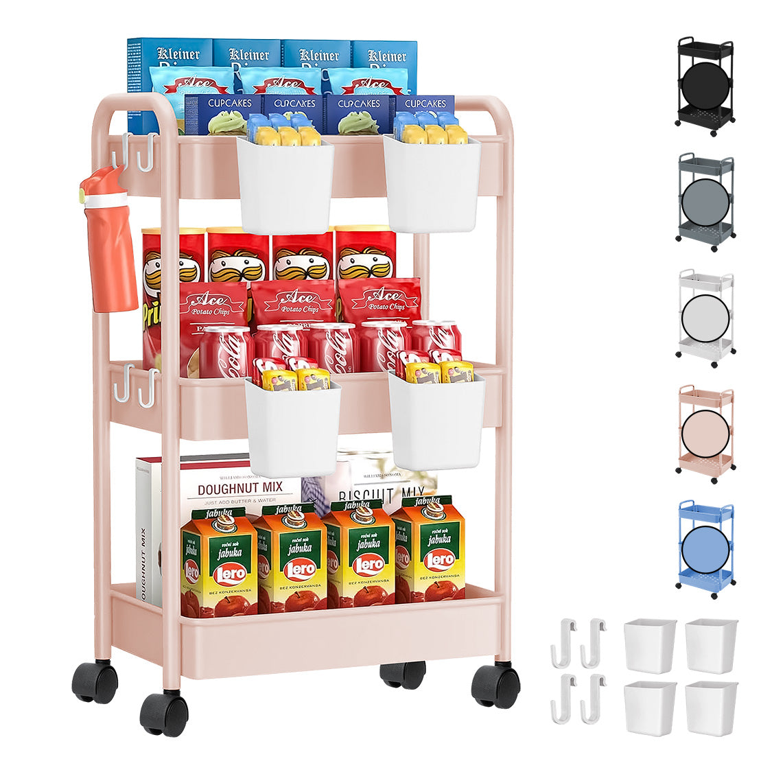 Carrito Organizador Multiusos 3 Niveles Auxiliar Ruedas 360